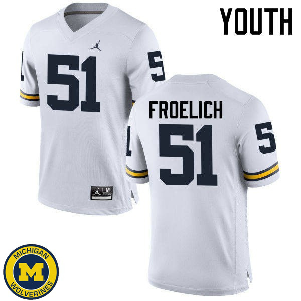 Youth Michigan Wolverines #51 Greg Froelich White Alumni Jersey